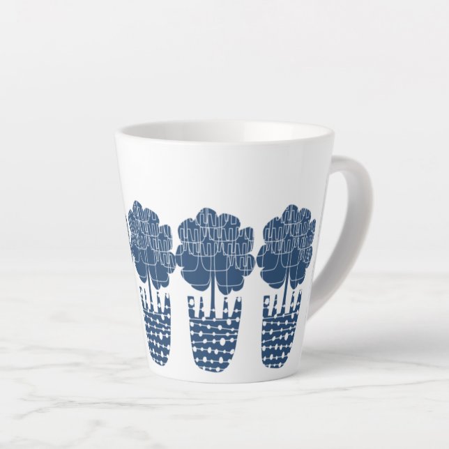 True Blue Potted Plant Latte Mug (Right Angle)