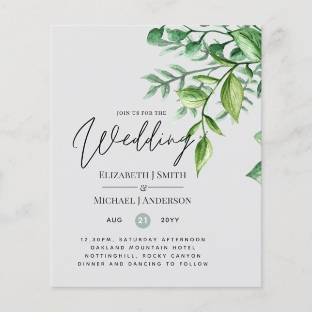 True Colour GREENERY Budget Wedding Invitations (Front)