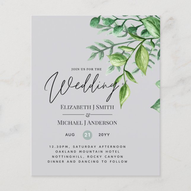 True Colour GREENERY Budget Wedding Invitations (Front)