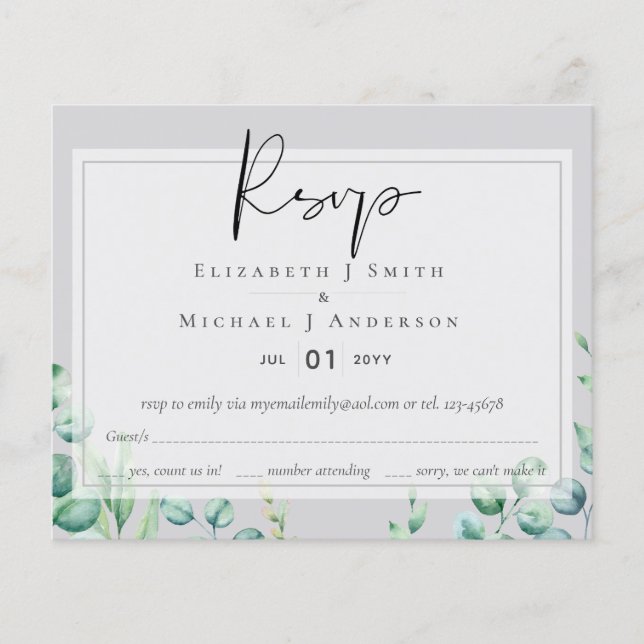 True Colour GREENERY Eucalyptus RSVP Cards (Front)