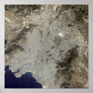 True-colour satellite view of central Athens Poster