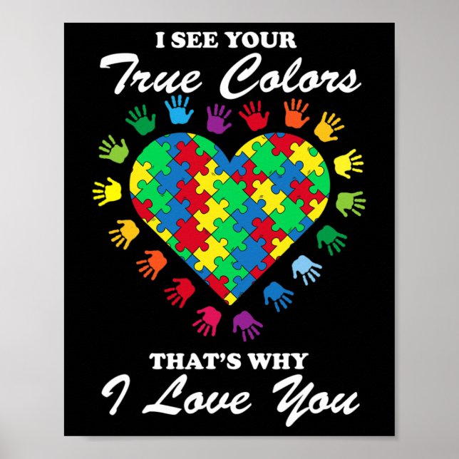True Colours Heart Puzzle Cool Autism Awareness Gi Poster (Front)
