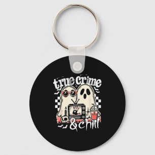 True Crime And Chill Funny Halloween, Cute Ghost H Key Ring
