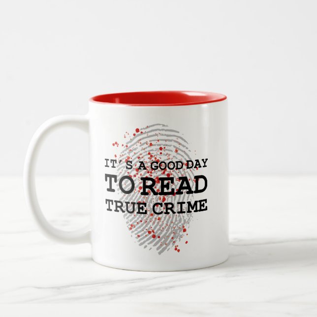 True Crime Book Lover Reader's Two-Tone Coffee Mug (Left)
