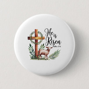 True Easter He Is Risen Lamb Crown Of Thorn Cross  6 Cm Round Badge
