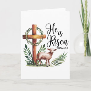 True Easter He Is Risen Lamb Crown Of Thorn Cross Card