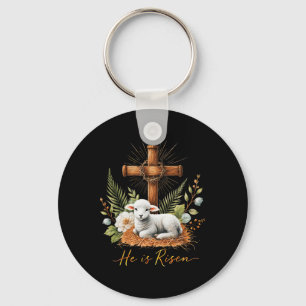 True Easter He Is Risen Lamb Crown Of Thorn Cross Key Ring