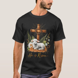 True Easter He Is Risen Lamb Crown Of Thorn Cross T-Shirt