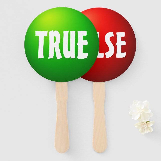 True False Quiz Game Paddle Sign Hand Fan (Front and Back)