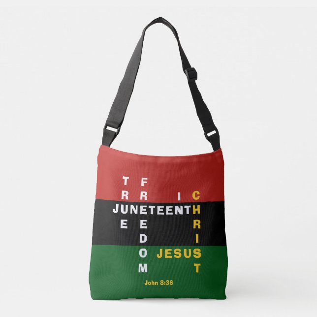 TRUE FREEDOM IN CHRIST Christian Juneteenth Crossbody Bag (Front)