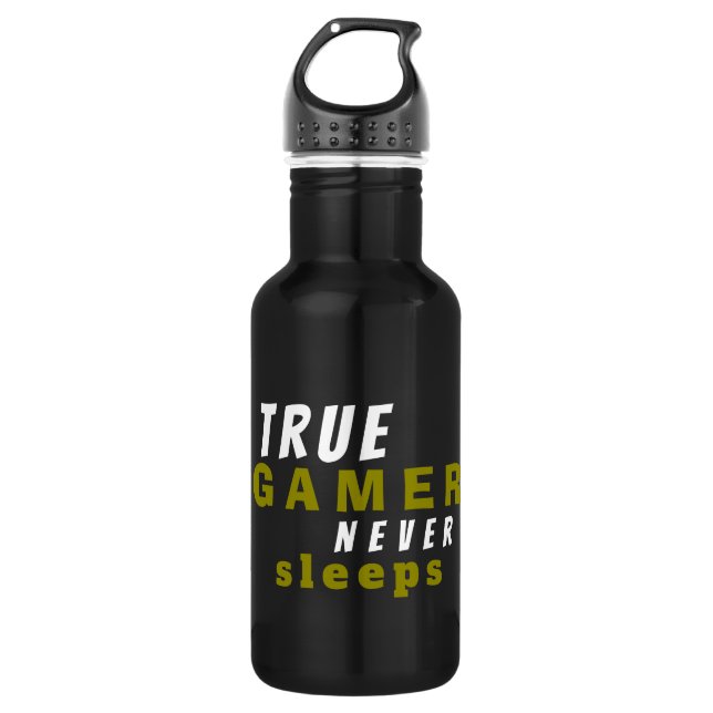 True Gamer never Sleeps Funny Quote Black 532 Ml Water Bottle (Front)