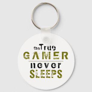 True Gamer Never Sleeps Typography Gamer Key Ring