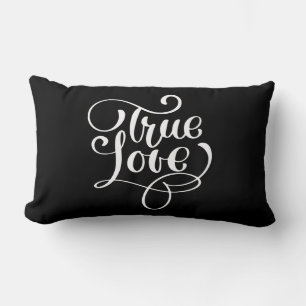 True Love Black & White Typography Wedding Bridal Lumbar Cushion