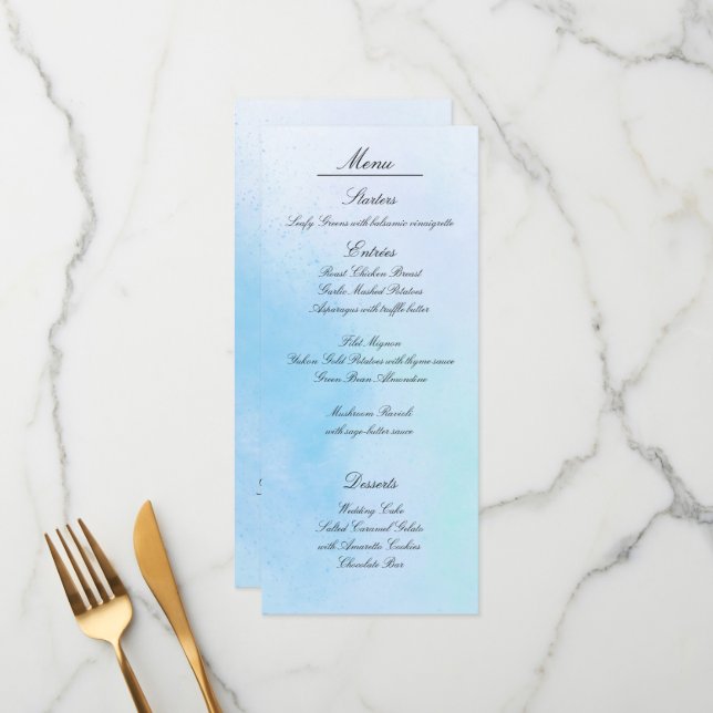 "True Love Blue" Menu Cards (Front/Back In Situ)