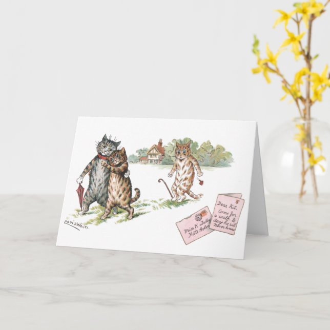 True Love by Louis Wain Blank Card (Yellow Flower)