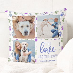 True Love Custom Pet Dog Lover 4 Photo Collage Cushion