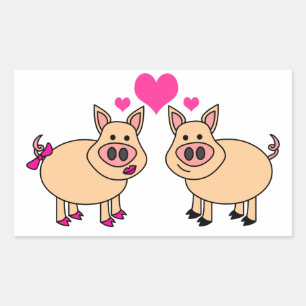 True Love - Cute Pig Cartoon Rectangular Sticker