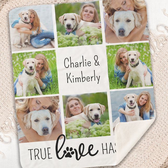True Love Dog Lover Customised Pet 8 Photo Collage Sherpa Blanket (Creator Uploaded)