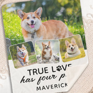 True Love Dog Lover Personalised 4 Photo Collage Sherpa Blanket