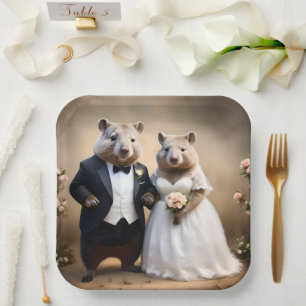 "True Love Down Under: Wombats Tying The Knot Paper Plate