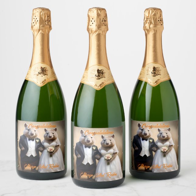"True Love Down Under: Wombats Tying The Knot Sparkling Wine Label (Bottles)