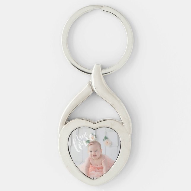 True Love Elegant Script Photo Key Ring (Front)