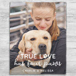 True Love Has 4 Paws Custom Pet Dog Lover Photo  Fleece Blanket<br><div class="desc">True Love Has Four Paws! Celebrate your best friend with a custom unique dog photo blanket and keepsake. Surprise your favourite dog lover, whether is a birthday, Mother's day, valentines day, or Christmas with this cute love photo dog blanket. This True Love with paw print design dog photo blanket is...</div>
