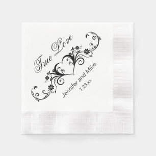 True Love Heart and Floral Napkin