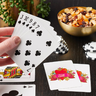 True Love Heart Ribbon with Floral Elements Playing Cards