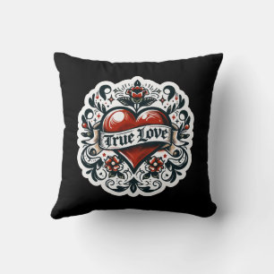 True Love Heart Tattoo Sticker Style Artistic  Cushion