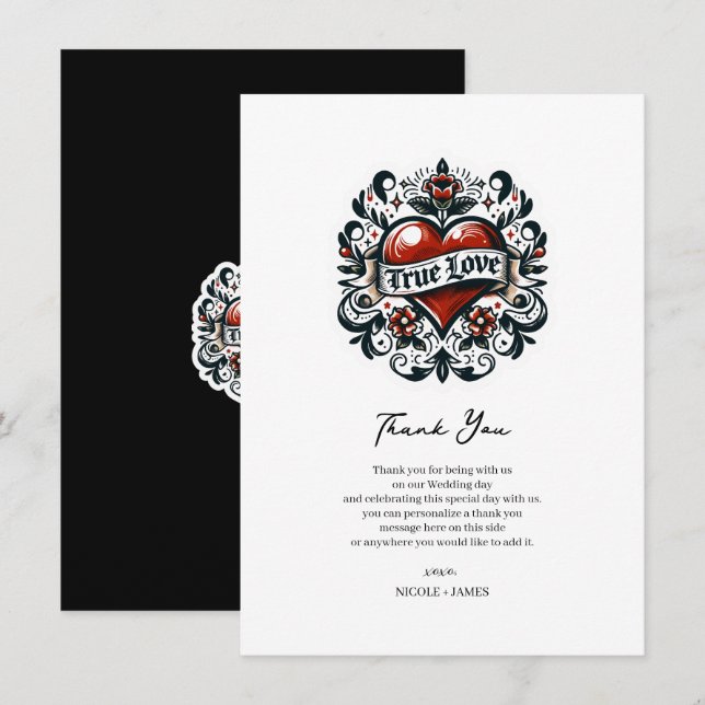 True Love Heart Tattoo Sticker Wedding Thank You Invitation (Front/Back)