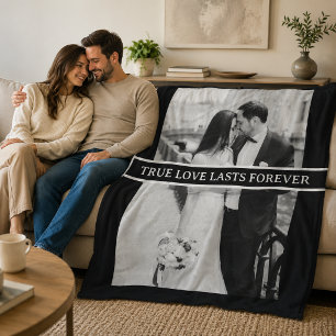 True Love Lasts Forever Black White Wedding Photo Fleece Blanket