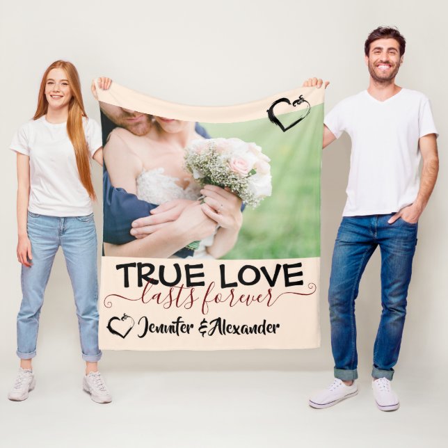 True Love Lasts Forever Cute Couple Heart Photo  Fleece Blanket (In Situ)