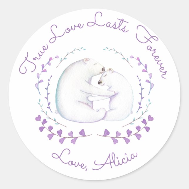 True Love Lasts Forever Polar Bear Valentines Day Classic Round Sticker (Front)