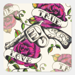 True Love Old school pistol tattoo art. Square Sticker