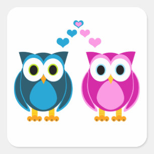 True Love - Owl Cartoon Square Sticker