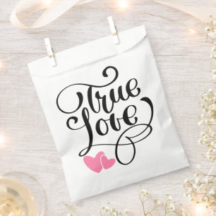 True Love Pink Hearts Romantic Wedding Favour Bag
