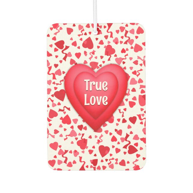True Love Red Confetti Hearts Personalised Car Air Freshener (Front)