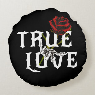 True love Red flower and skull hand Round Cushion