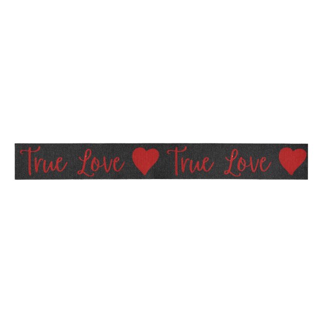 True Love Red Glitter Valentine's Grosgrain Ribbon (Front)
