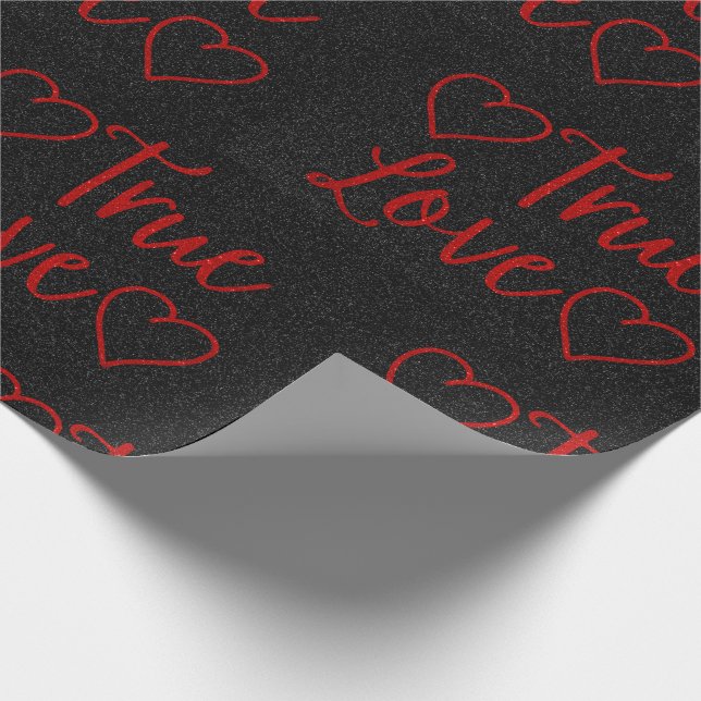 True Love Red Glitter Valentine's Wrapping Paper (Corner)