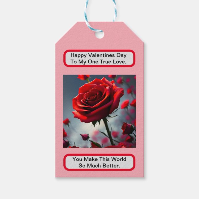 True Love Red Rose, Valentines Day Gift Tag (Front)