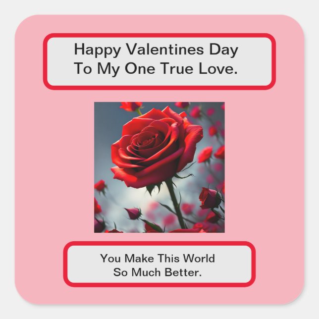 True Love Red Rose, Valentines Day  Square Sticker (Front)