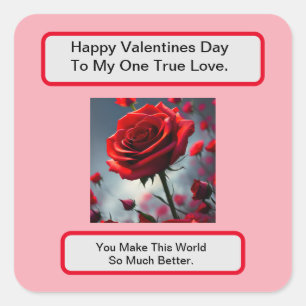 True Love Red Rose, Valentines Day Square Sticker