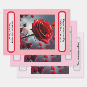 True Love Red Rose, Valentines Day  Wrapping Paper Sheet