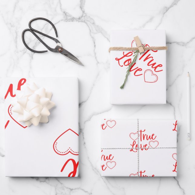 True Love Red Valentine's Wrapping Paper Sheets (Front)
