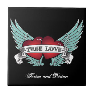 True Love Rockabilly Winged Heart Ceramic Tile