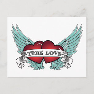 True Love Rockabilly Winged Heart Postcard