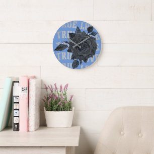 True Love Rose Romantic Valentine's Day B&W Large Clock