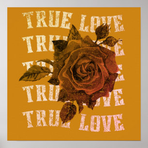 True Love Rose Romantic Valentine's Day B&W Poster
